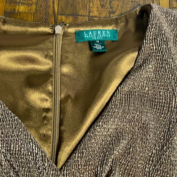 Lauren Ralph Lauren Gold Bronze Shimmer  Brown dress knee modest - Picture 10 of 15